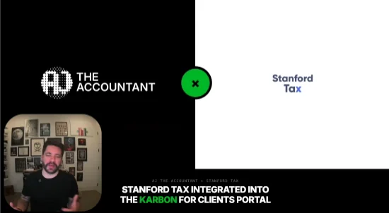 AJ The Accountant and Stanford Tax partnership graphic: Stanford Tax integrated into the Karbon for Clients portal