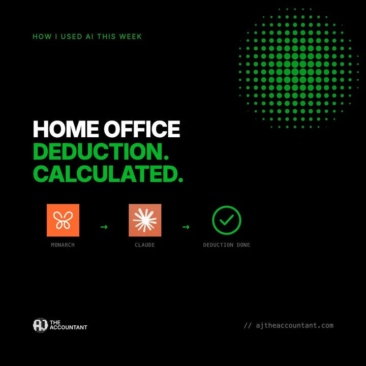 AJ The Accountant post: How I used AI this week. Home office deduction, calculated, from Monarch to Claude
