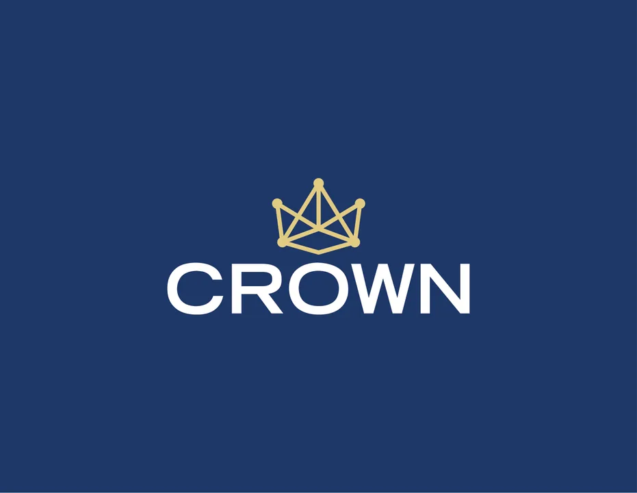 Crown's new identity: gold crown mark and wordmark on navy