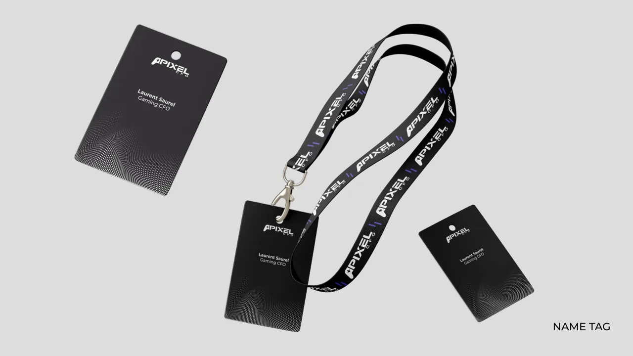 Pixel CFO: branded name tag and lanyard