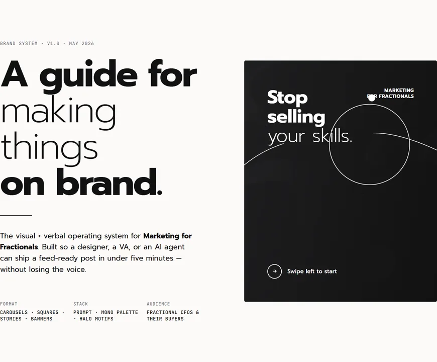 Marketing for Fractionals brand system: cover