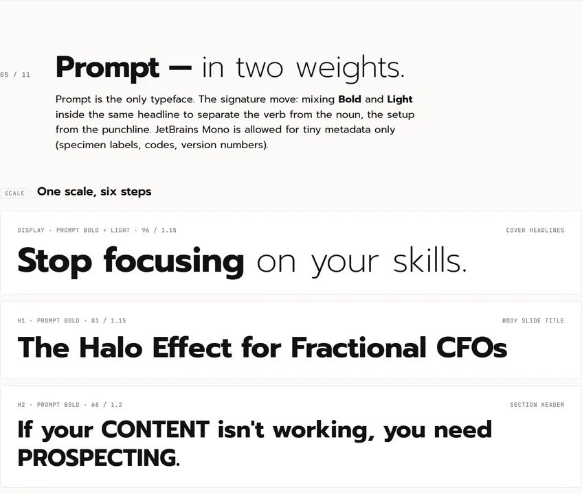 Marketing for Fractionals brand system: typography